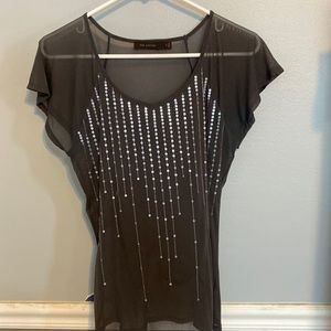 Sheer gray top with sequin details